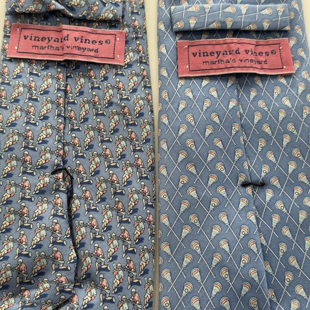 Vineyard Vines Silk Tie Lot Of 2 Mens Blue Lacrosse Sticks Pattern Handmade USA - Picture 4 of 6